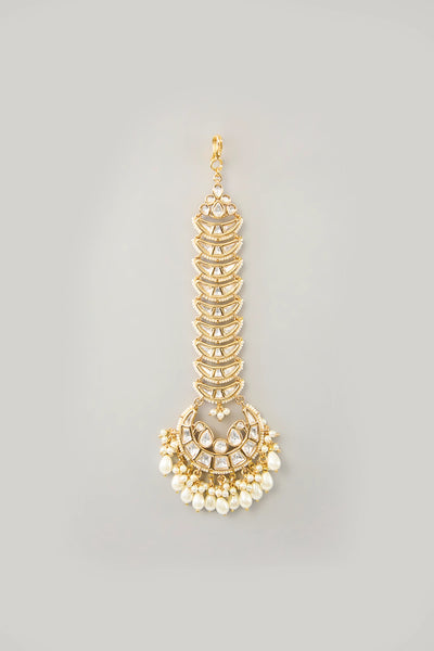 Buy Gold Finish Kundan Polki & Pearl Maangtikka at PinkPhulkari