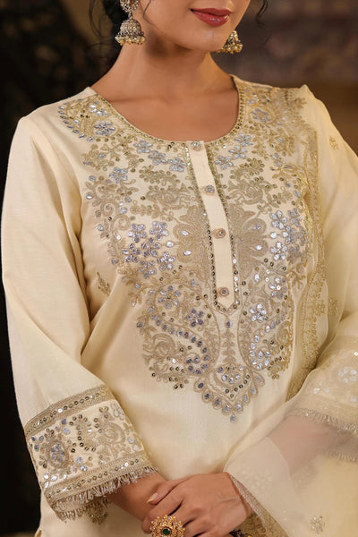 Ivory Embroidered Chanderi Silk Gota Work Kurta Salwar SetIvory Embroidered Chanderi Silk Gota Work Kurta Salwar Set