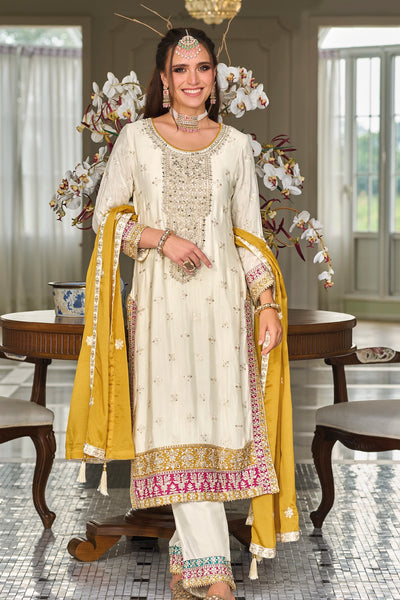 Buy Ivory Embroidery Silk Party Wear Suit at PinkPhulkari CaliforniaBuy Ivory Embroidery Silk Party Wear Suit at PinkPhulkari California