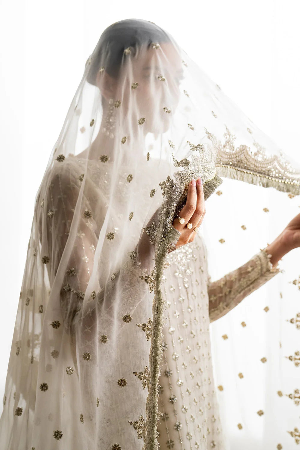 Ivory Chiffon Silk Embroidered Kurta With Pleated Gharara Set