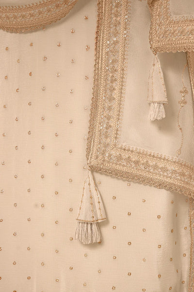 Ivory Chinon Silk Embroidered Sharara SuitIvory Chinon Silk Embroidered Sharara Suit