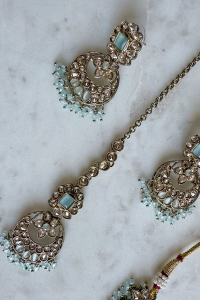 Light Blue Antique Gold Necklace SetLight Blue Antique Gold Necklace Set