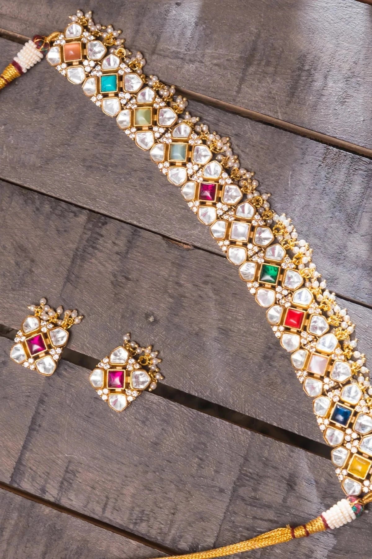 Buy Gold Plated Kundan Choker Necklace Set at PinkPhulkari California