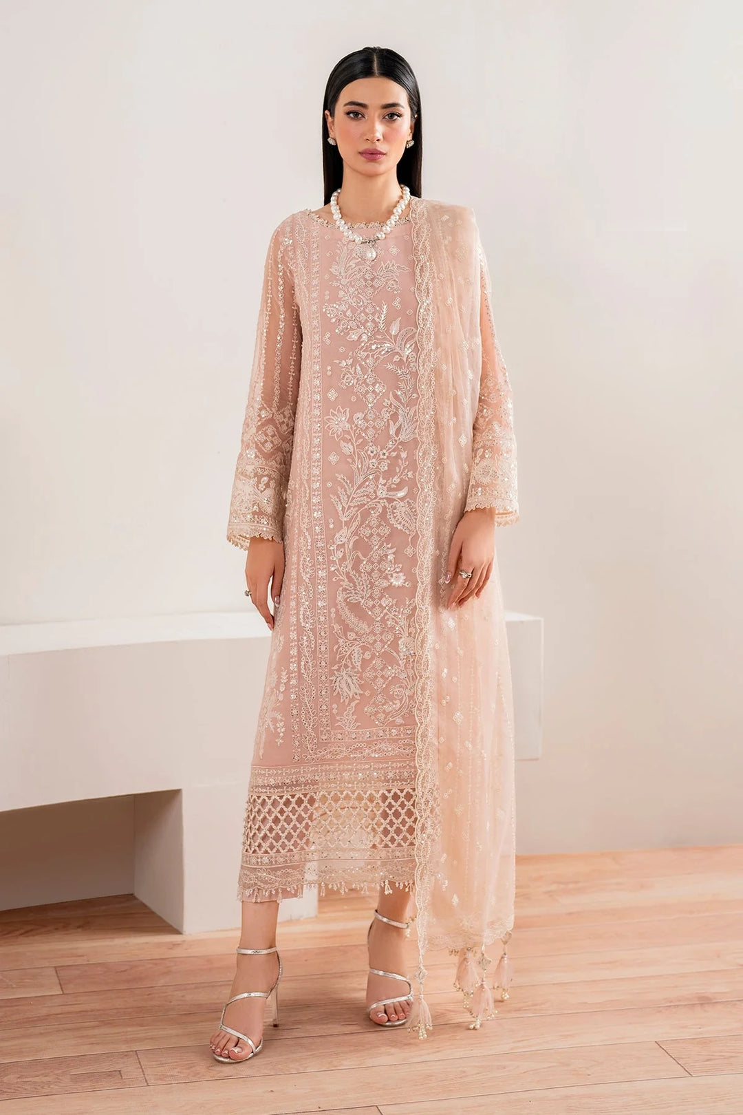 embroidered chiffon dress Pakistani designer embroidered chiffon outfit in black color # P2336