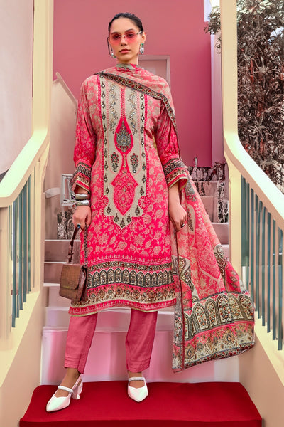 Buy Pink Crepe Silk Embroidered Printed Pant Style Kurta Suit Set