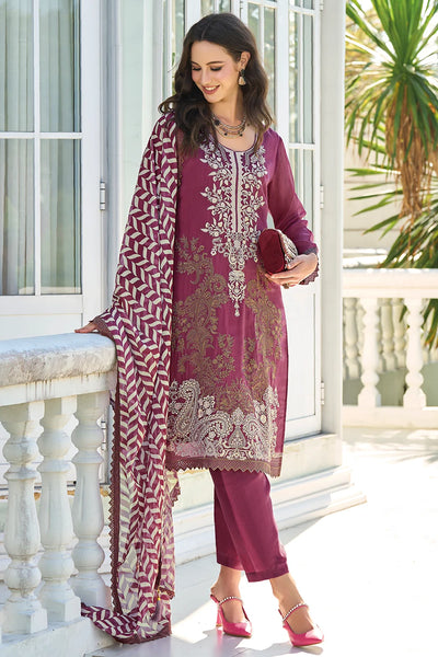 Dark Purple Embroidered Pant Style Suit at PinkPhulkari CaliforniaDark Purple Embroidered Pant Style Suit at PinkPhulkari California