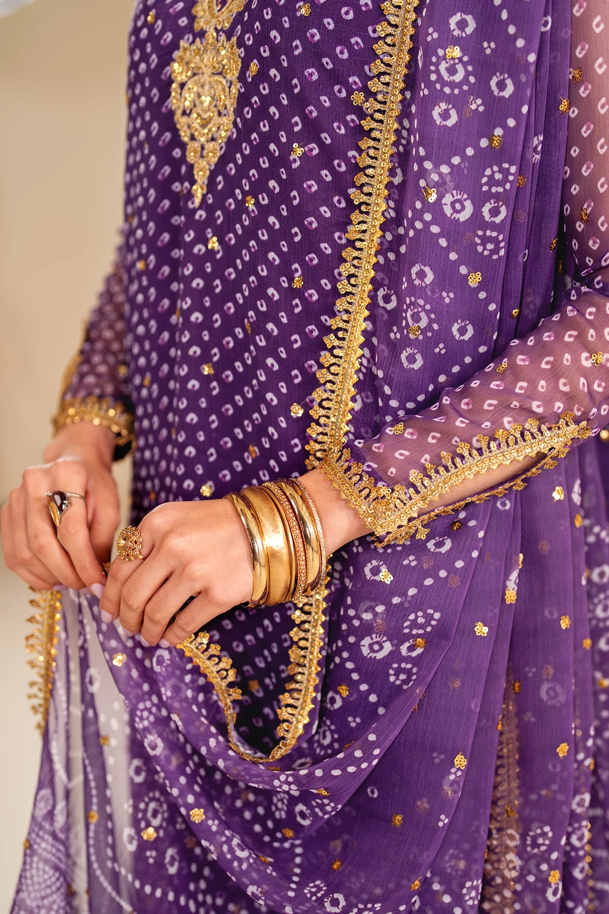 Purple Embroidered Chiffon Pant Style Suit