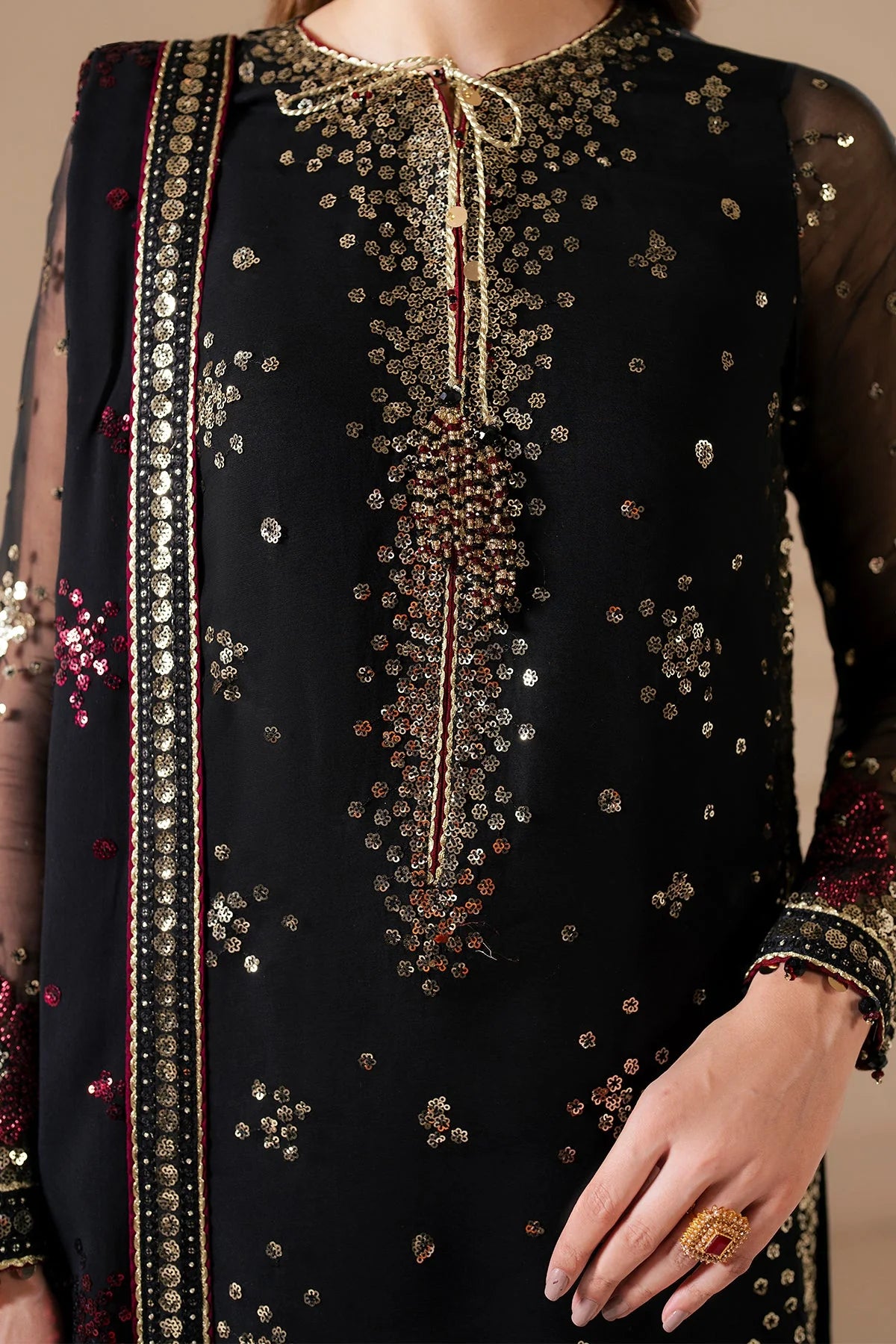 Black Embroidered Chiffon Silk Kurta Palazzo Suit Set | PinkPhulkari USA