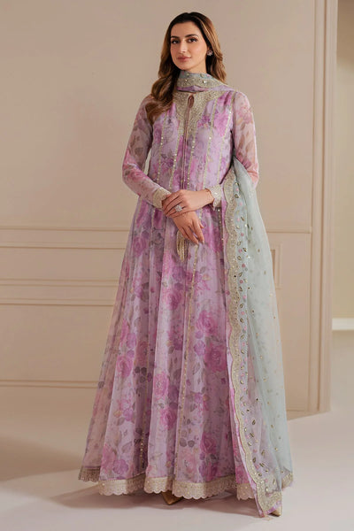  Rose Pink Embroidered Chiffon Anarkali Suit Set 