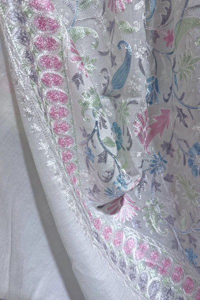  Ivory Kashmiri Pashmina Fine Wool Ari Work Shawl 