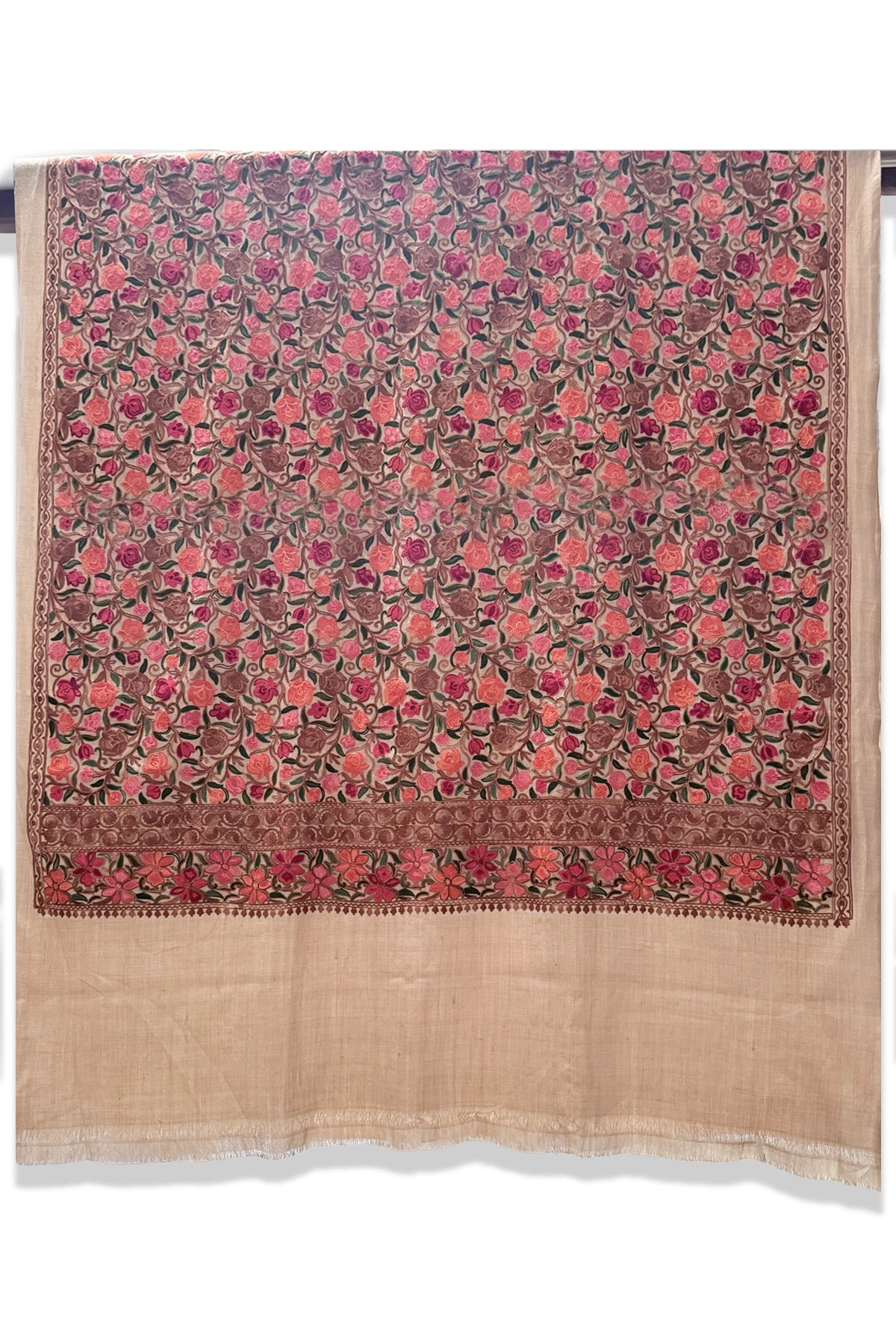 Fine Wool Kashmiri Aari Work Shawl Wrap
