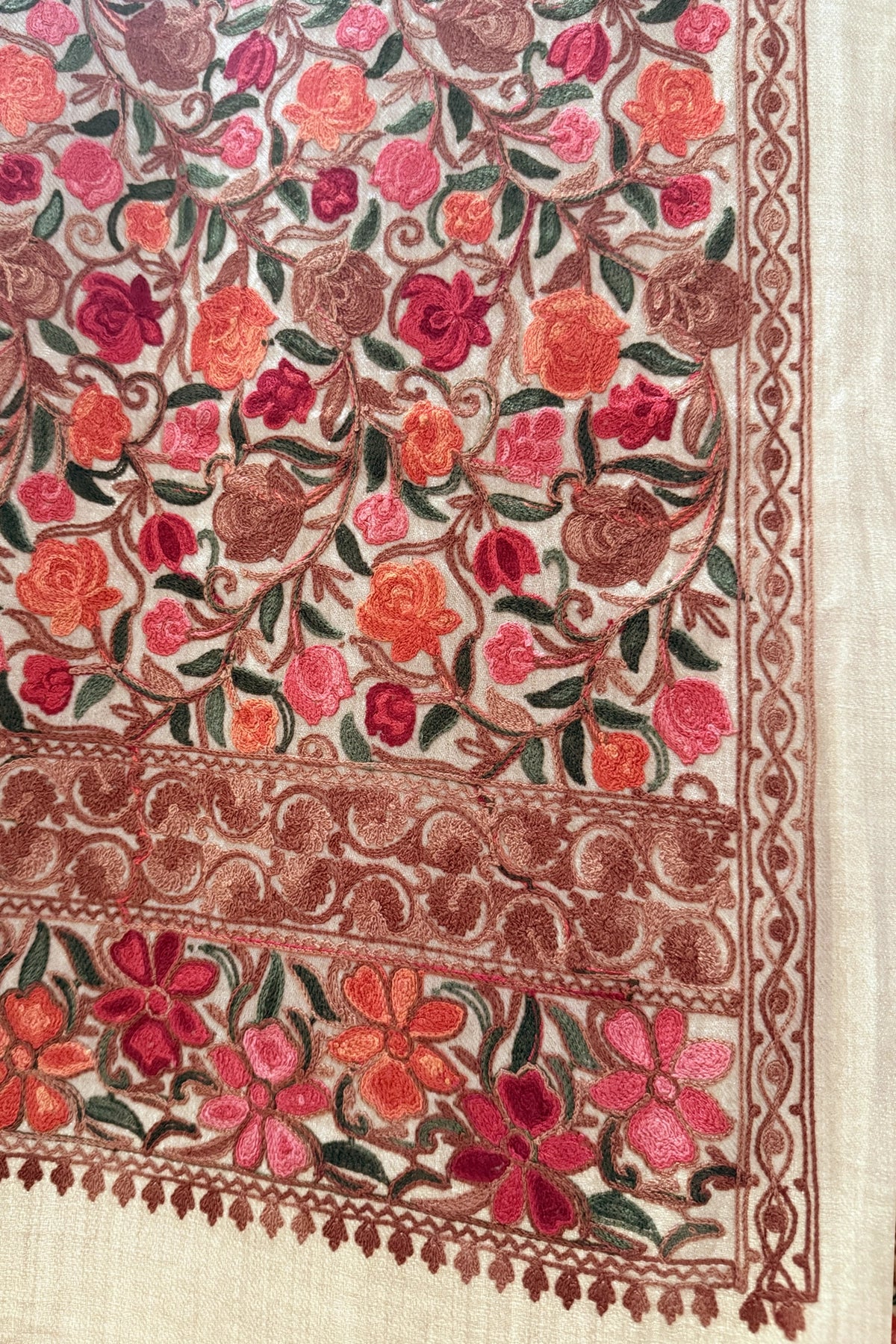 Fine Wool Kashmiri Aari Work Shawl Wrap