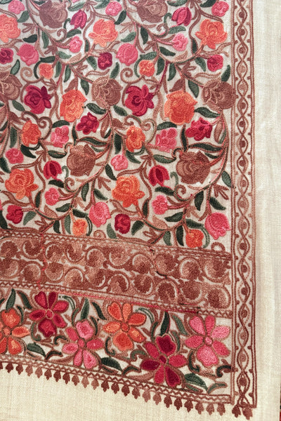 Fine Wool Kashmiri Aari Work Shawl WrapFine Wool Kashmiri Aari Work Shawl Wrap