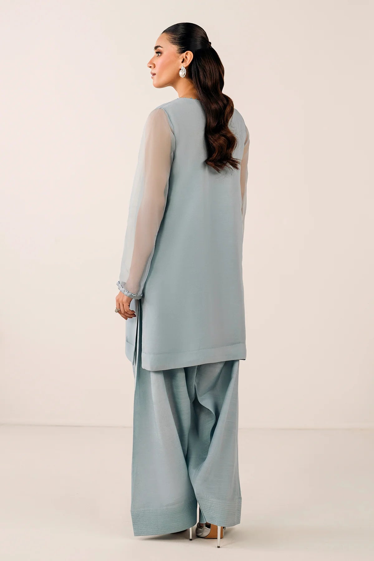 Buy Ice Blue Chiffon Patiala Farshi Salwar Suit Set – Plain & Elegant