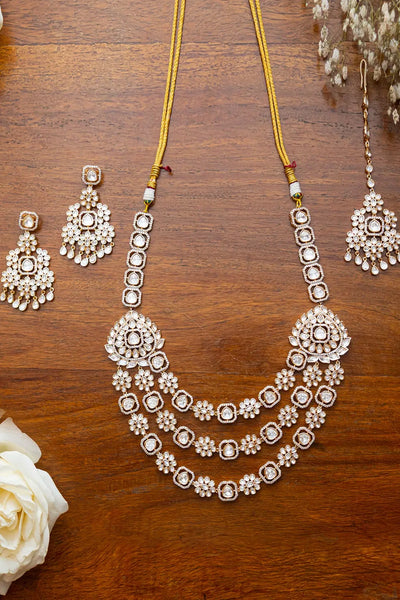 Layered Polki Necklace Set with Earrings & Maang Tikka