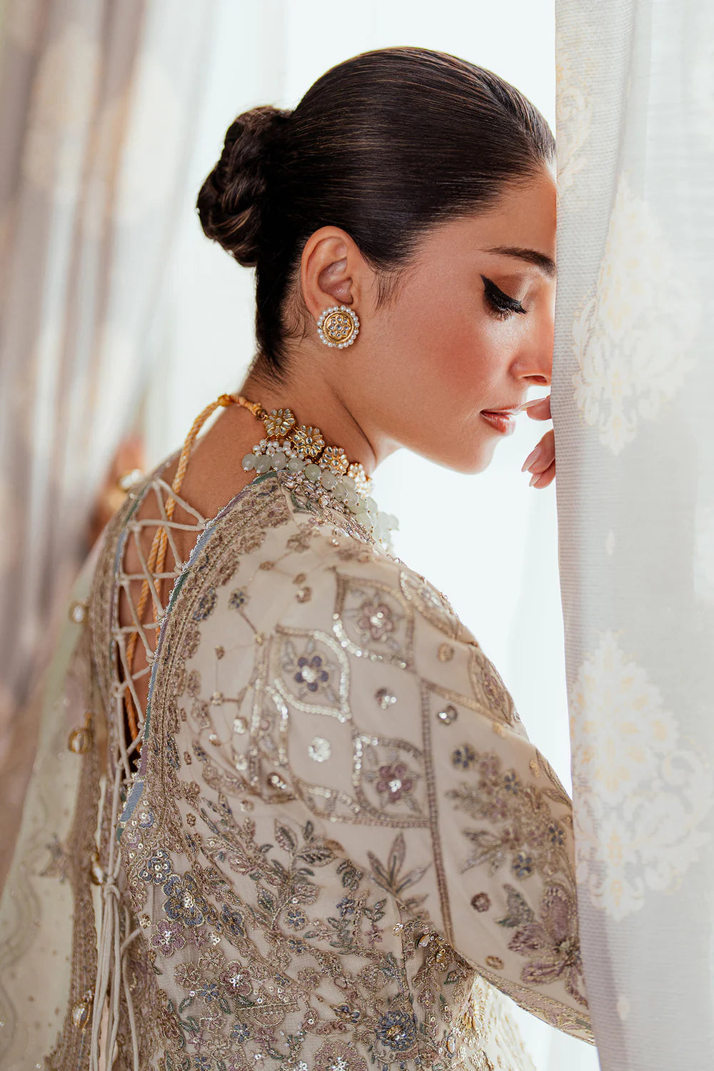 Buy Light Beige Embroidered Anarkali Set Online | PinkPhulkari California