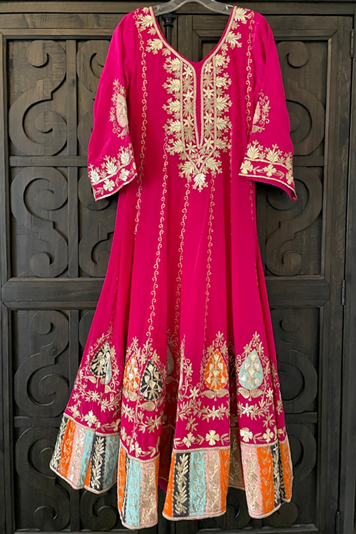 Hand Embroidery Pink Silk Anarkali Hot Pink Hand Embroidered Silk Indian Pakistani Anarkali Dress, Silk DeepPink Hand Embroidery Pink Silk Anarkali Hot Pink Hand Embroidered Silk Indian Pakistani Anarkali Dress, Silk DeepPink