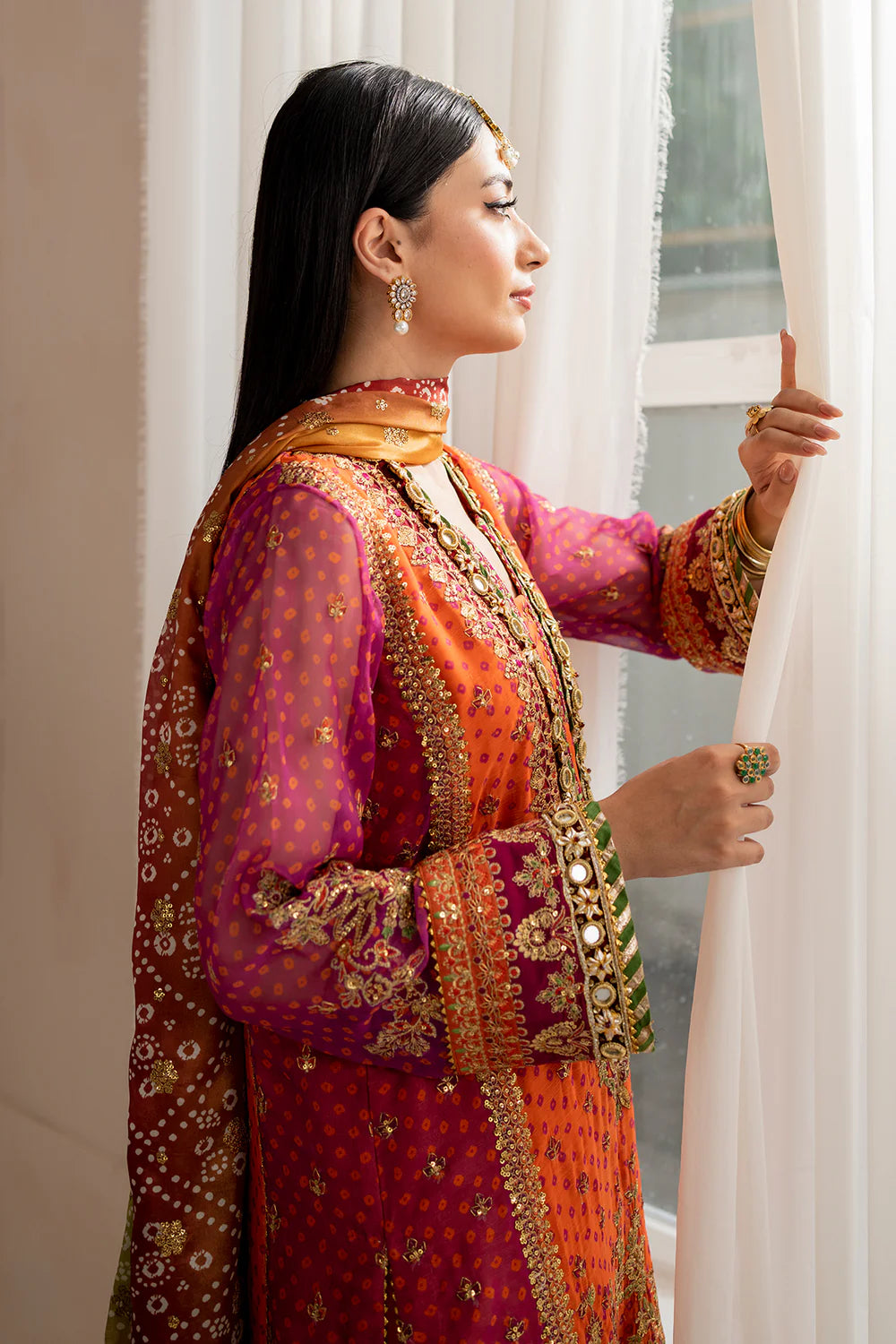 silk bandhani dress material online Price: 4990/- with Free Shipping Pure Modal Silk Silk Lagdi Patta 3Pc Bandhani Dress Material