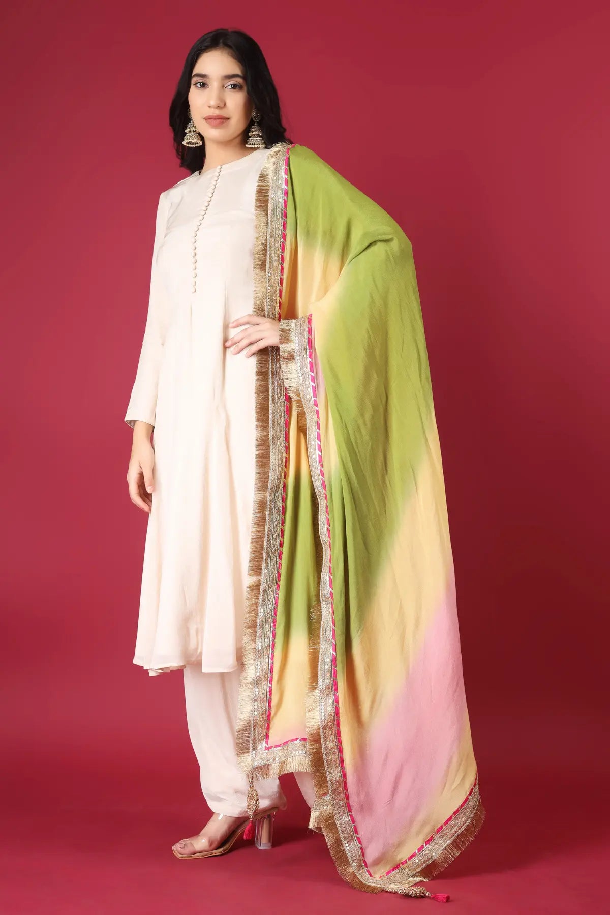 beige anarkali dress Neerus Beige Ethnic Embroidered Chinon Anarkali Suit Set