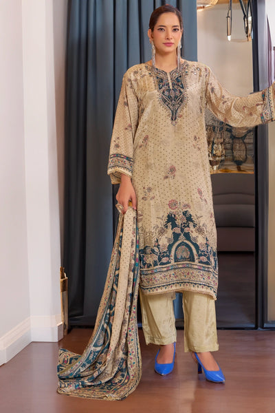 Buy Beige Crepe Silk Embroidered Printed Pant Style Kurta Suit Set