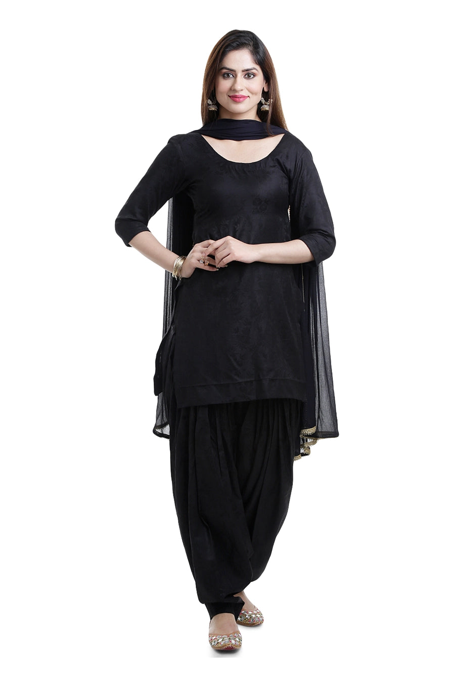 Black Punjabi Plain Patiala Salwar Kameez at PinkPhulkari California