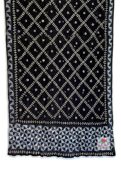 Buy Black Phulkari Silk Dupatta With Gotta Work at PinkPhulkari California