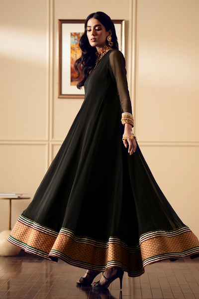 Black Embroidered Chiffon Silk Anarkali at PinkPhulkari CaliforniaBlack Embroidered Chiffon Silk Anarkali at PinkPhulkari California