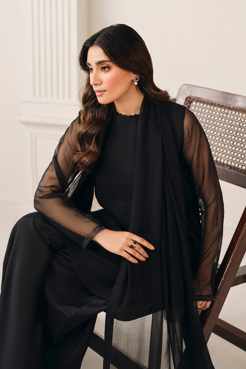 Buy Black Chiffon Dupatta with Pearl & Silk Border | PinkPhulkari