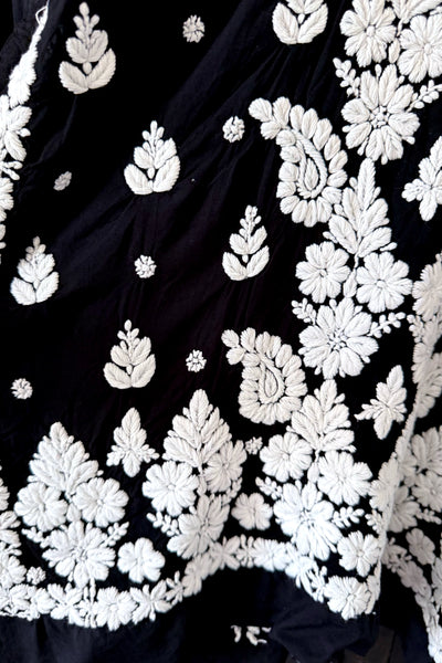 Black Hand Embroidered Lucknowi Kurta Set | Rayon 3-Piece Casual WearBlack Hand Embroidered Lucknowi Kurta Set | Rayon 3-Piece Casual Wear