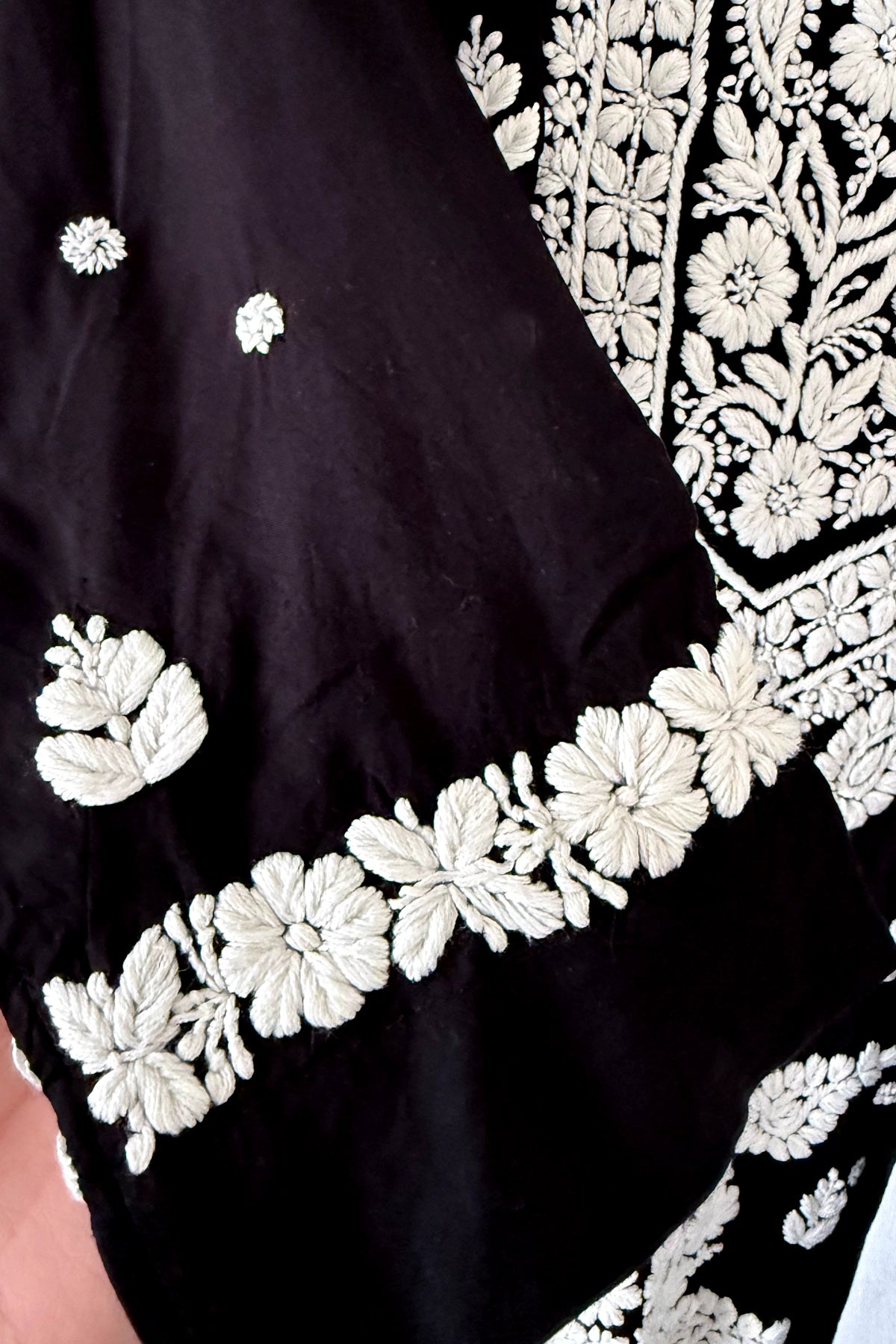 Black Hand Embroidered Lucknowi Kurta Set | Rayon 3-Piece Casual Wear