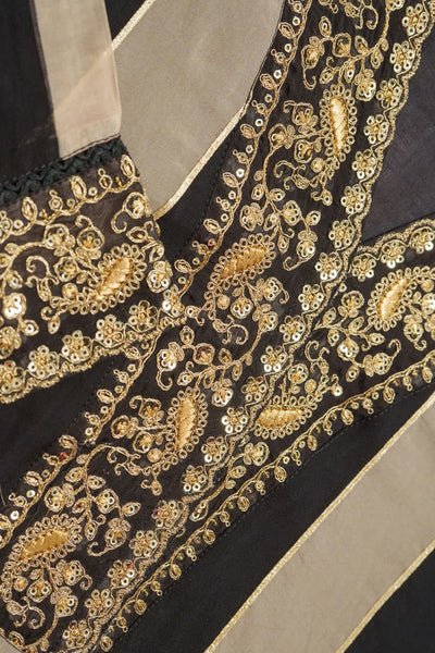 Black Organza Embroidered Stripe Pattern Kurta Pant & Dupatta SetBlack Organza Embroidered Stripe Pattern Kurta Pant & Dupatta Set