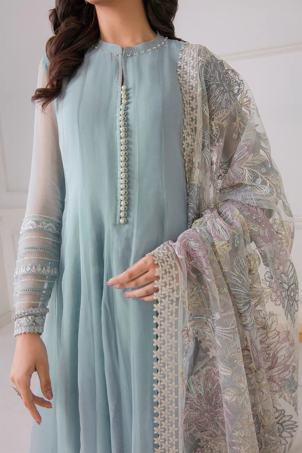 Blue Chiffon Silk Suit Anarkali Dress