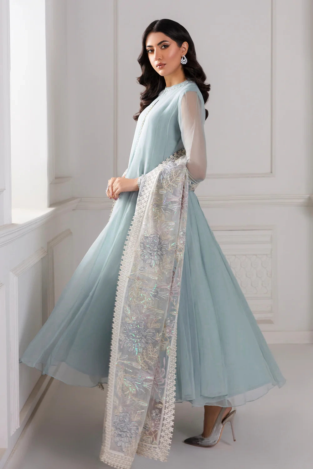 Blue Chiffon Silk Suit Anarkali Dress