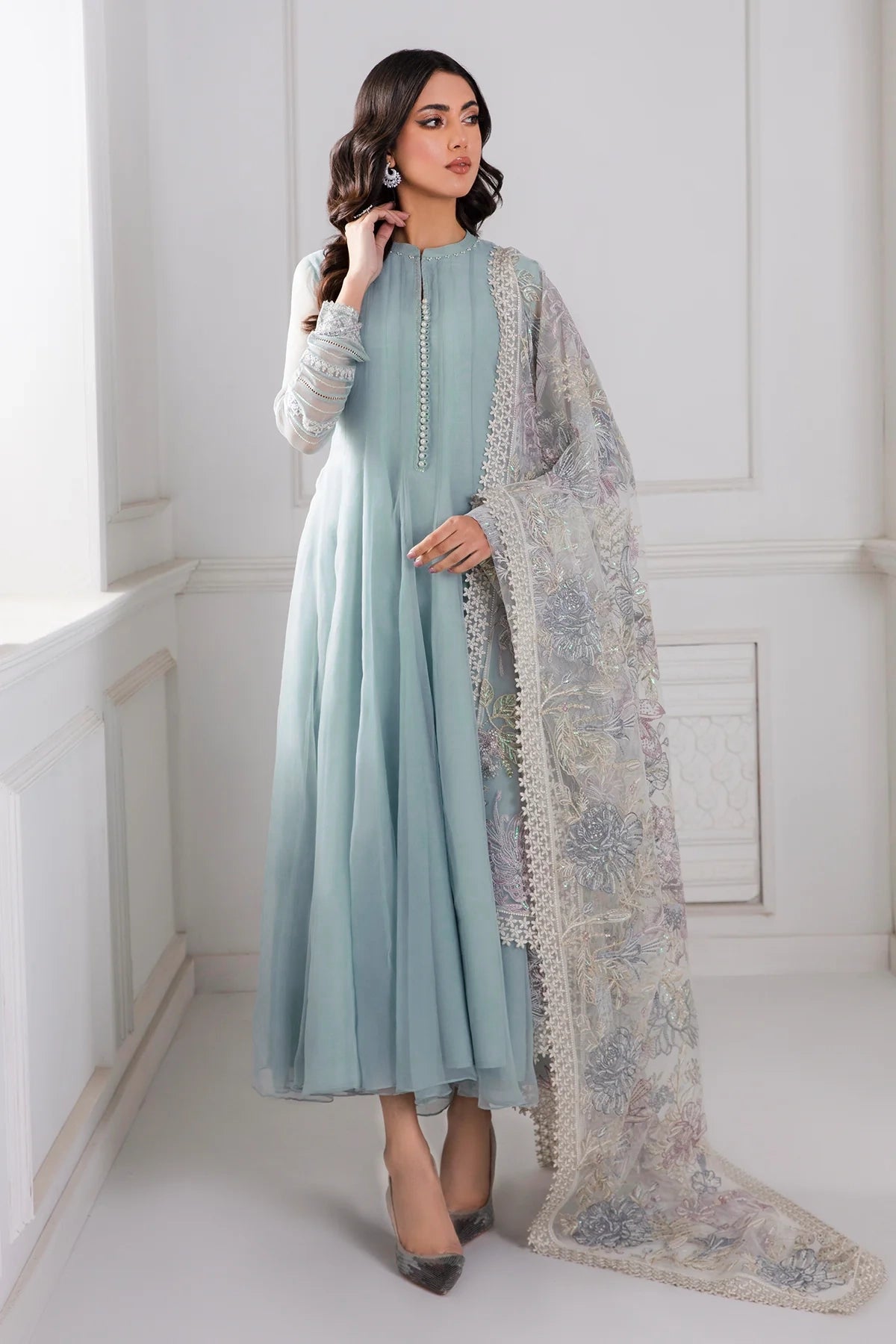 Blue Chiffon Silk Suit Anarkali Dress