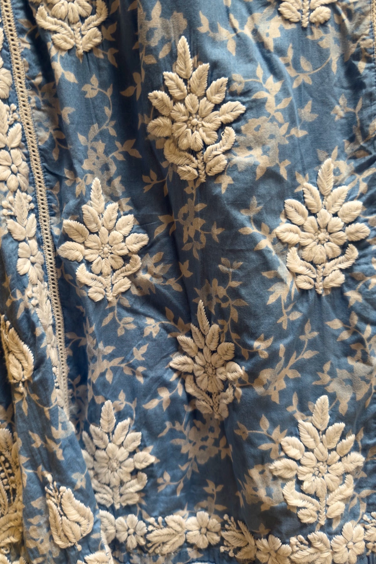 Royal Blue Floral Print Lucknowi Tulip Pant Kurta Set at PinkPhulkari