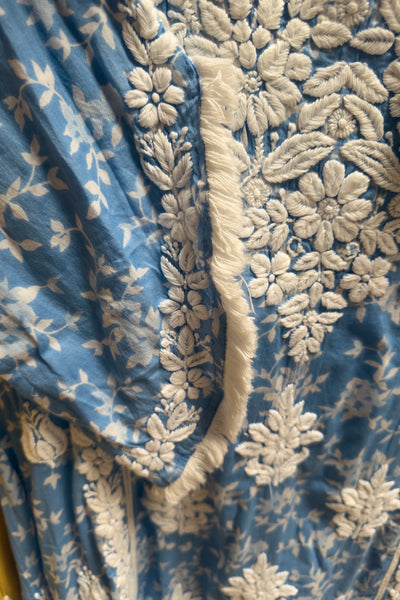 Royal Blue Floral Print Lucknowi Tulip Pant Kurta Set at PinkPhulkariRoyal Blue Floral Print Lucknowi Tulip Pant Kurta Set at PinkPhulkari