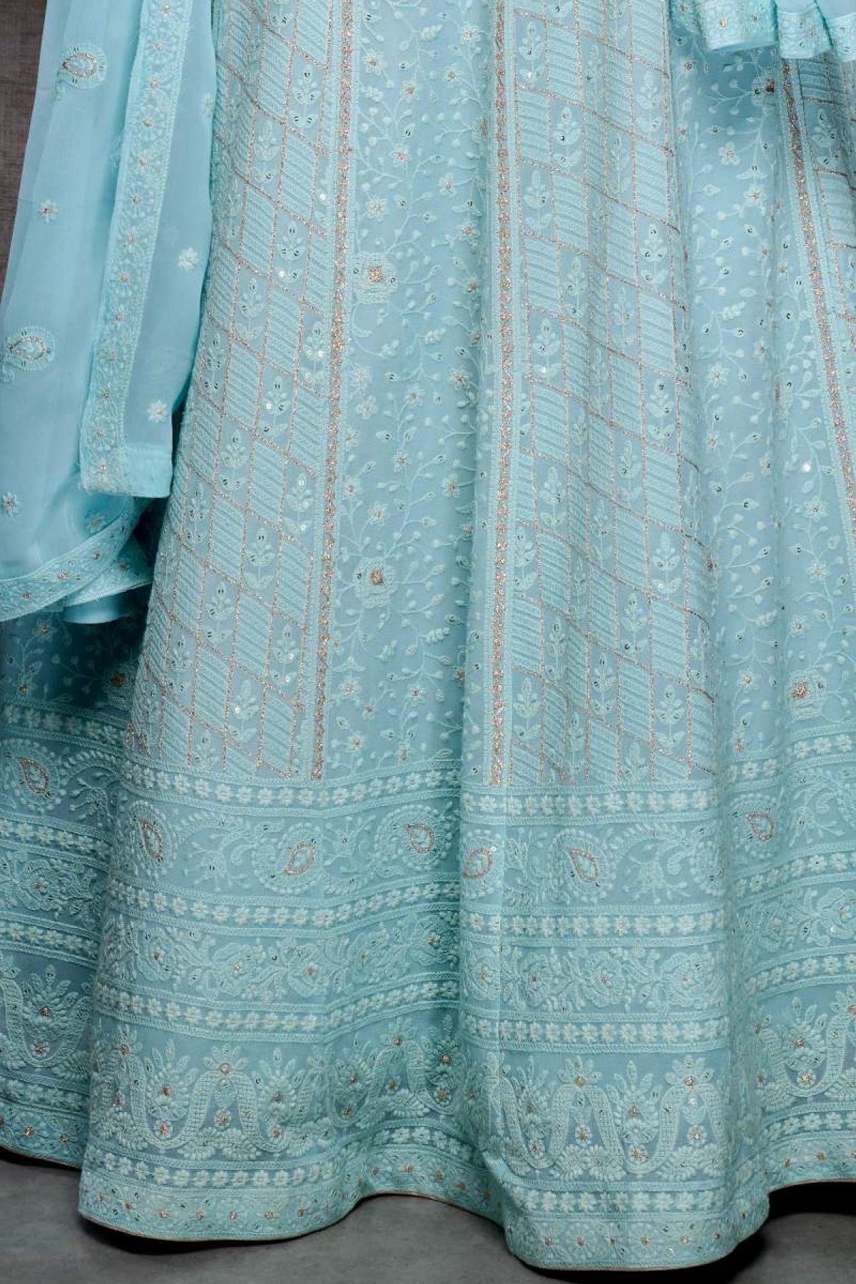 Buy Blue Georgette Embroidered Chikankari Lehenga Set at PinkPhulkari