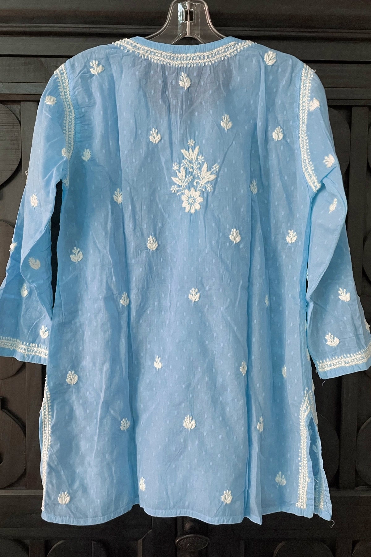 Buy Blue Hand Embroidered Cotton Lucknowi Chikankari Short Kurti 