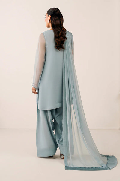 Ice Blue Plain Chiffon Dupatta with Pearl and Silk Border DetailingIce Blue Plain Chiffon Dupatta with Pearl and Silk Border Detailing
