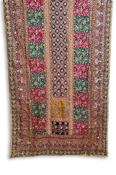 Multicolor Embroidered Silk Pakistani Bridal Dupatta at PinkPhulkari