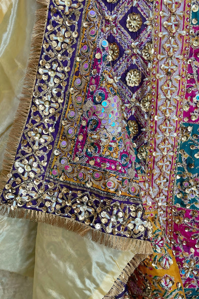 Multicolor Embroidered Silk Pakistani Bridal Dupatta at PinkPhulkariMulticolor Embroidered Silk Pakistani Bridal Dupatta at PinkPhulkari