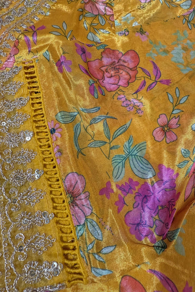 Buy Yellow Chinon Silk Floral Print Embroidered Anarkali Suit Set Buy Yellow Chinon Silk Floral Print Embroidered Anarkali Suit Set 