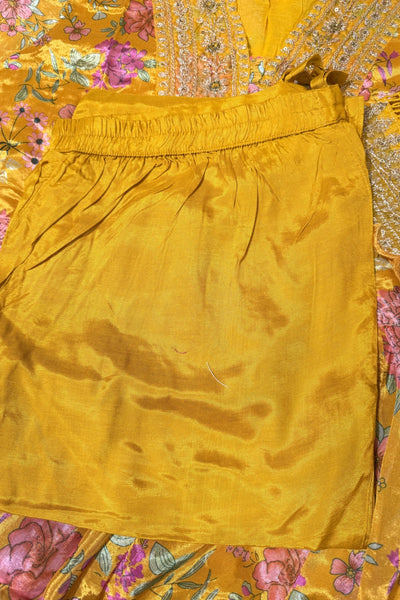 Buy Yellow Chinon Silk Floral Print Embroidered Anarkali Suit Set Buy Yellow Chinon Silk Floral Print Embroidered Anarkali Suit Set 