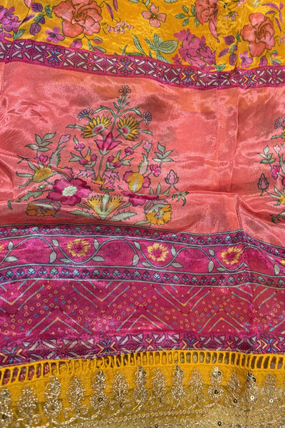 Buy Yellow Chinon Silk Floral Print Embroidered Anarkali Suit Set Buy Yellow Chinon Silk Floral Print Embroidered Anarkali Suit Set 