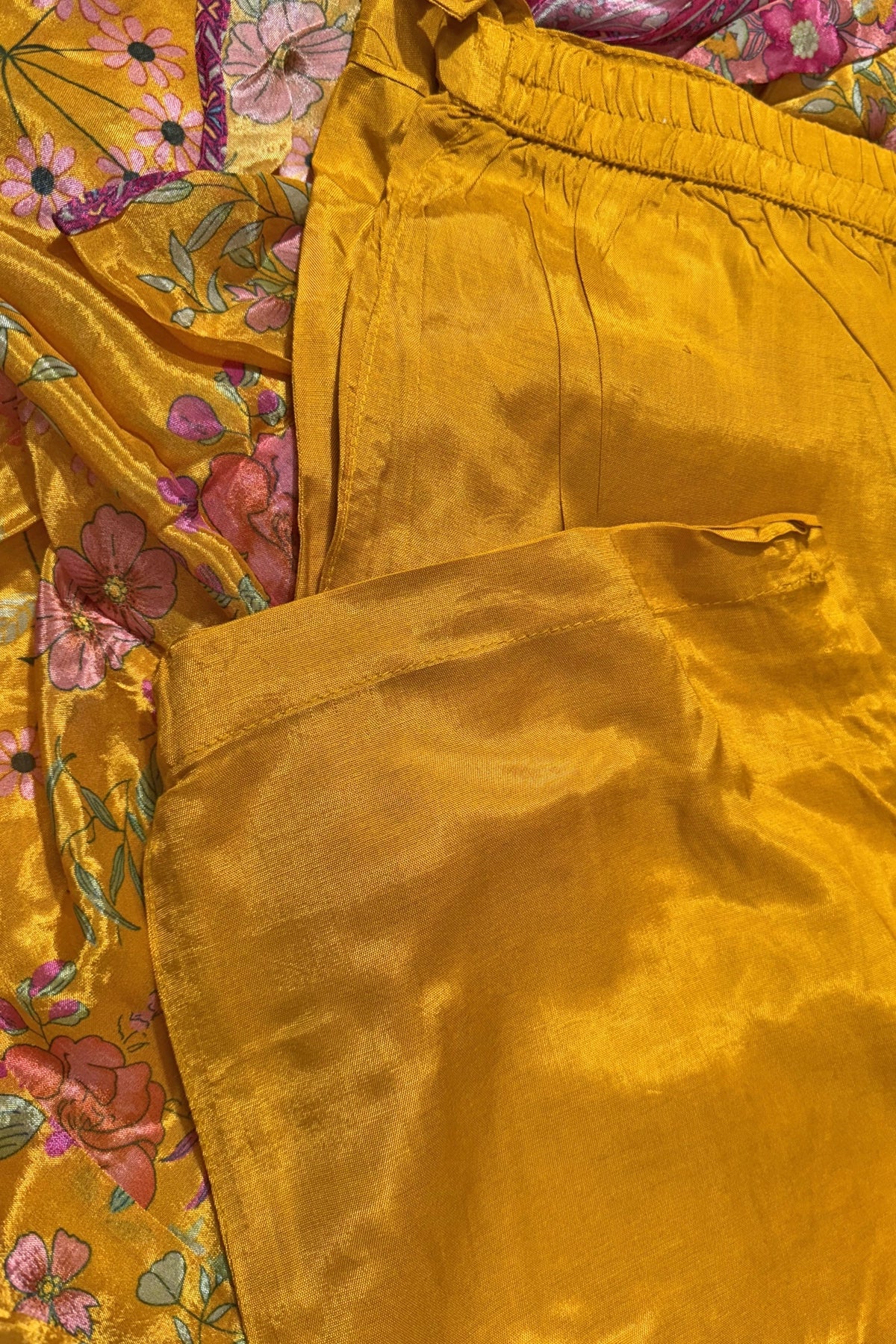 Buy Yellow Chinon Silk Floral Print Embroidered Anarkali Suit Set 