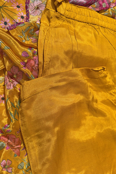 Buy Yellow Chinon Silk Floral Print Embroidered Anarkali Suit Set Buy Yellow Chinon Silk Floral Print Embroidered Anarkali Suit Set 