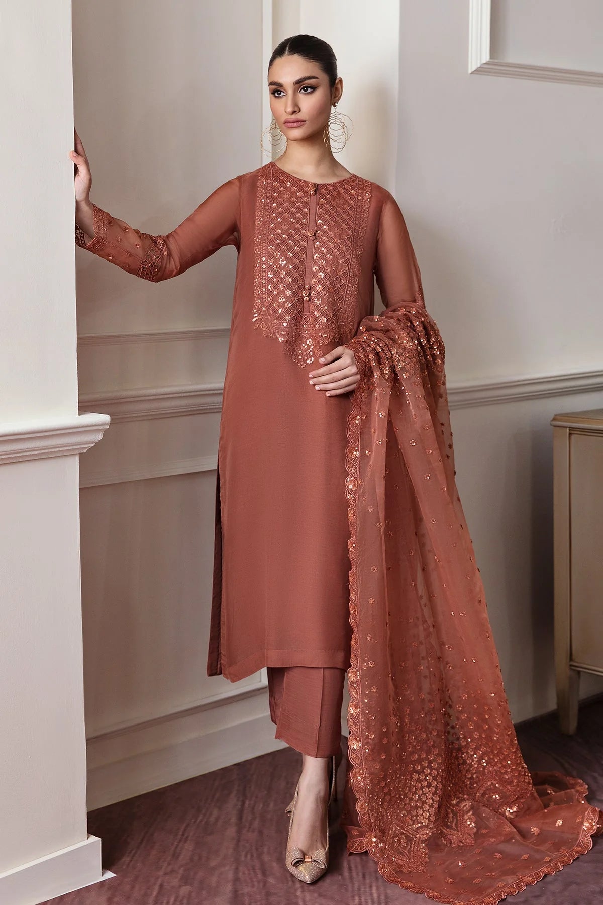 silk suit dress Embroidered Silk 3 Piece Unstitched Suit LL-Argil Dress-23
