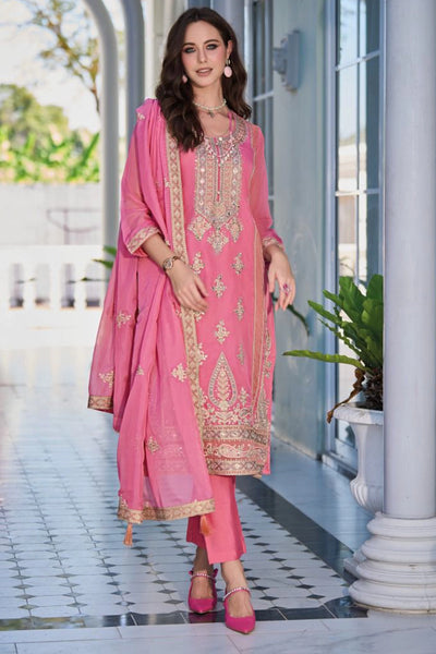 Pink Embroidered Organza Traditional Pant Style Suit at PinkPhulkari Pink Embroidered Organza Traditional Pant Style Suit at PinkPhulkari 