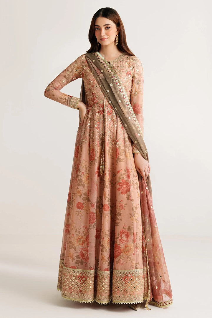 Dark Salmon Embroidered Chiffon Indian & Pakistani Anarkali Indian & Pakistani Suit, Chiffon / DarkSalmon / XL(42)