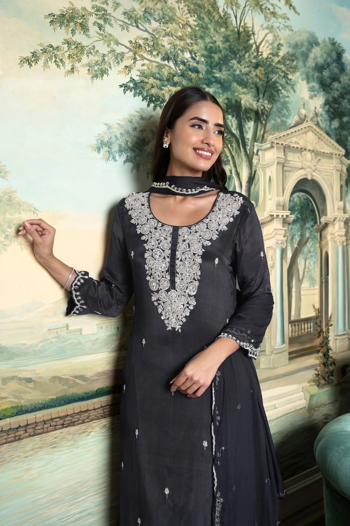 a line anarkali dress Buy Embroidered Art Silk A Line Suit in Dark Blue Online : KJC5548